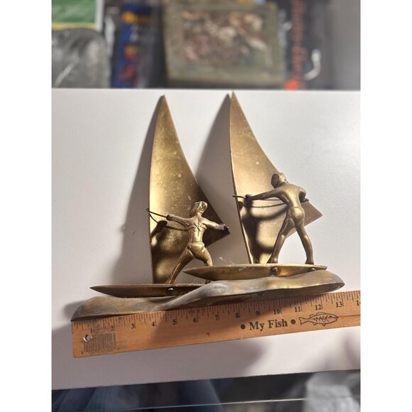 Vintage Brass Sailboat Windsurfing Sculpture Figurine - Picture 3 of 3